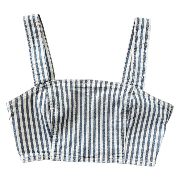 NWT Zara Blue White Denim Striped Crop Top | Size Medium - Picture 6 of 12
